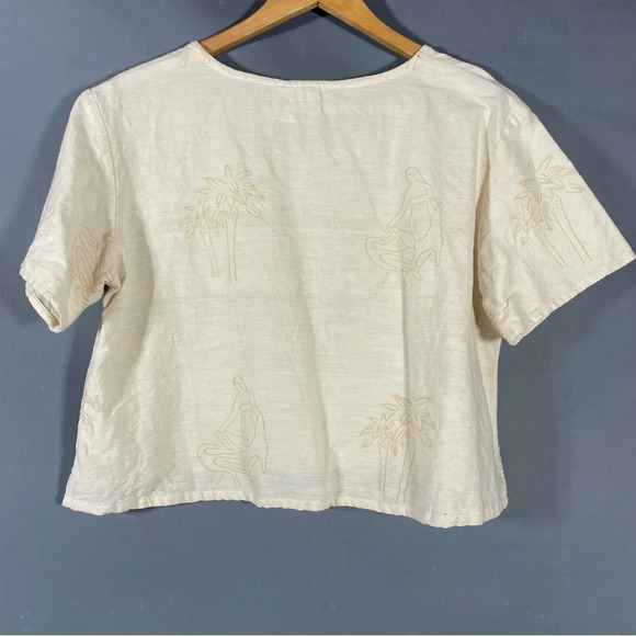 PO-EM crop top NWOT hand woven 100% cotton hand block print boxy oversized fit S - Picture 3 of 9